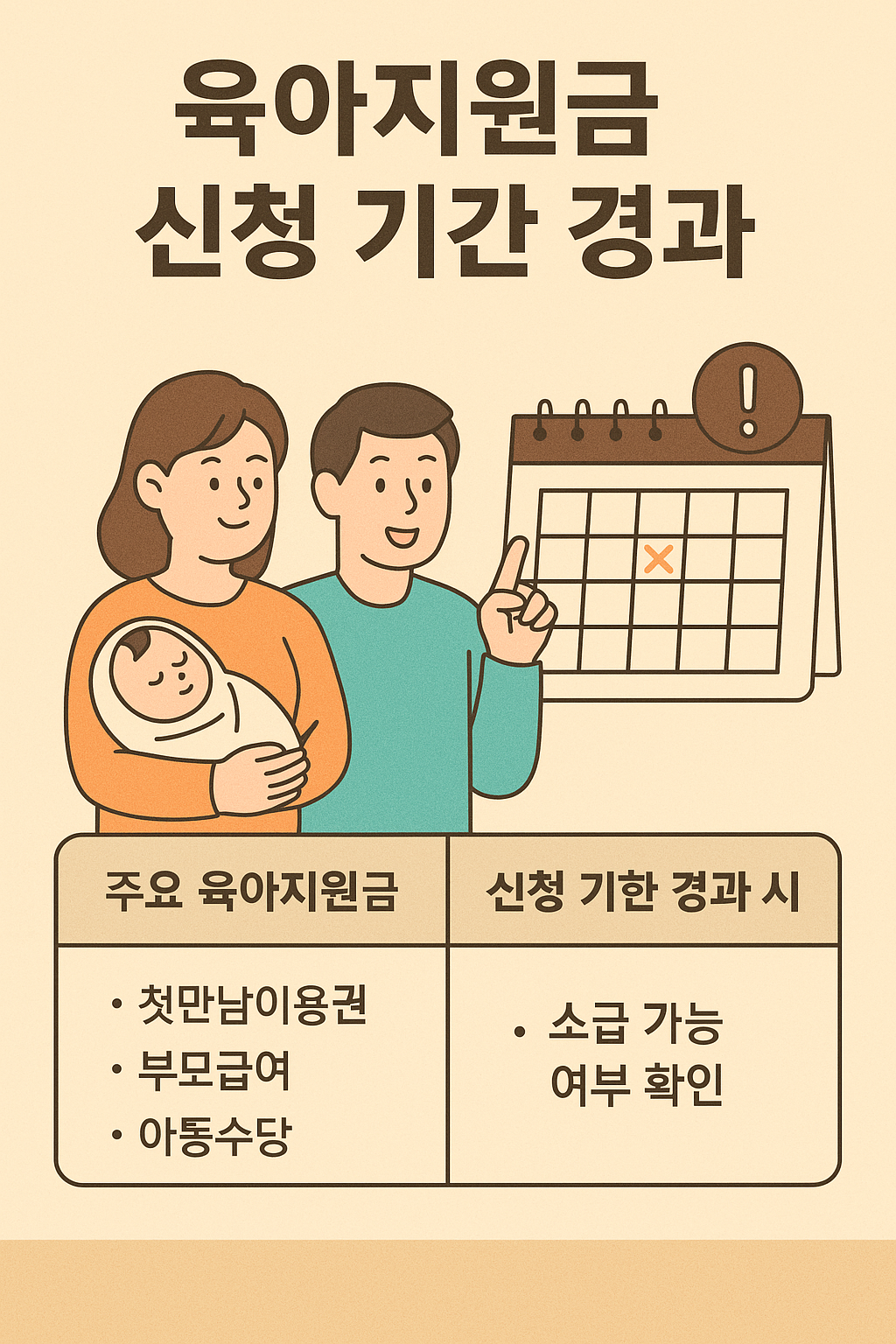 alt="2025년 육아지원금 신청 기한 경과 시 소급 신청 가능 여부 안내 일러스트"